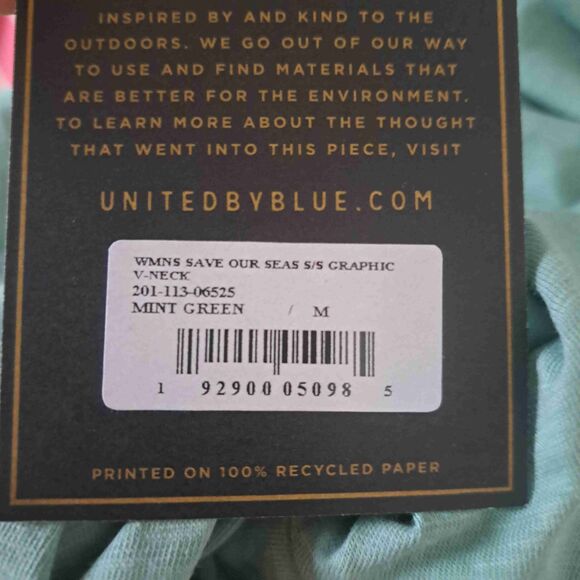 United By Blue Mint Green Save our Seas V-Neck Graphic Tee T-Shirt - Picture 7 of 8